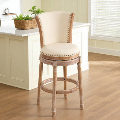Tabourets de bar en cuir et cuir, chaise de bar pivotante à 360 degrés avec dossier, tabourets de bar à hauteur de comptoir pour la cuisine, la salle à manger et le bar (beige, 1 pièce)