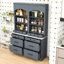 Ensemble de 2 grands garde-manger autoportants avec tablette réglable, plateau en faux marbre et tiroirs-509686595-509686592