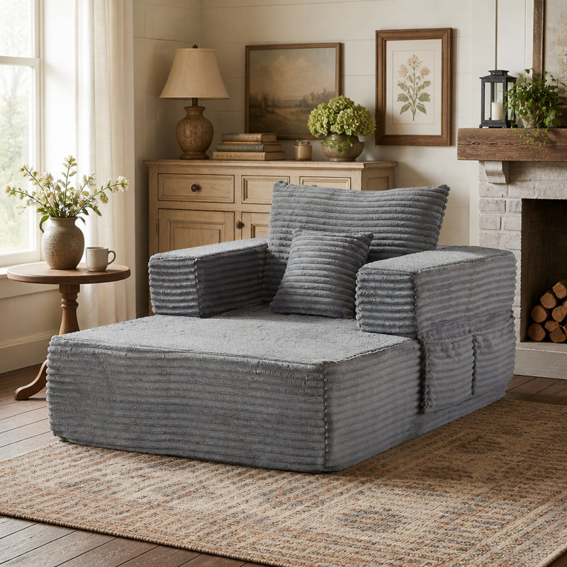 Canapé modulable une place Camel 62,4 po, fauteuil lounge avec coussin de dossier et coussin décoratif, compartiments de rangement dans les accoudoirs, accoudoirs et dossiers amovibles
