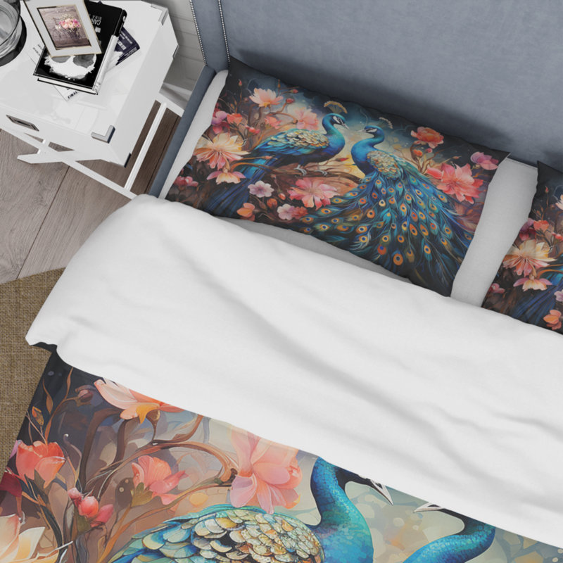 Ensemble de housse de couette Blue Coral Indian Dancing Peacocks II BeddingMicrofiber / Polyester