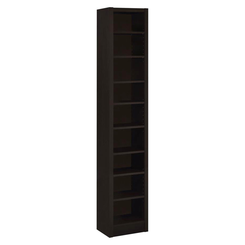 Bibliothèque contemporaine à 8 tablettes avec 2 tablettes fixes, Cappuccino, idéale pour ranger des livres et organisé dans un grand cappuccino de conception verticale, deux tablettes réglables