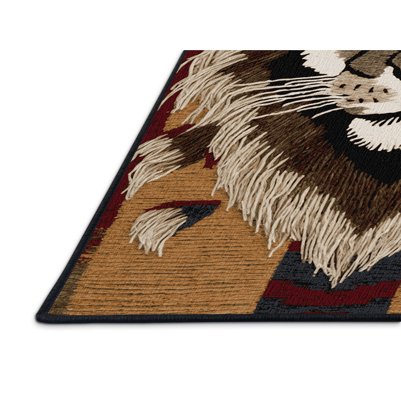 Washable Andean Mountain Lion Big Cats Area Rug, Round 8'