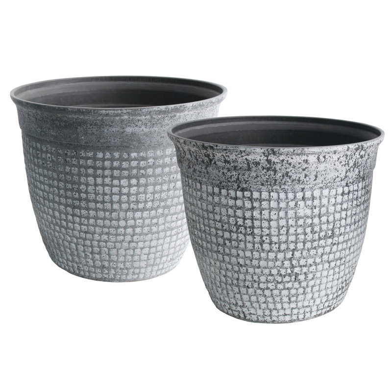 Acerra Mosaic Composite Hand Painted Pot Planter, Concrete