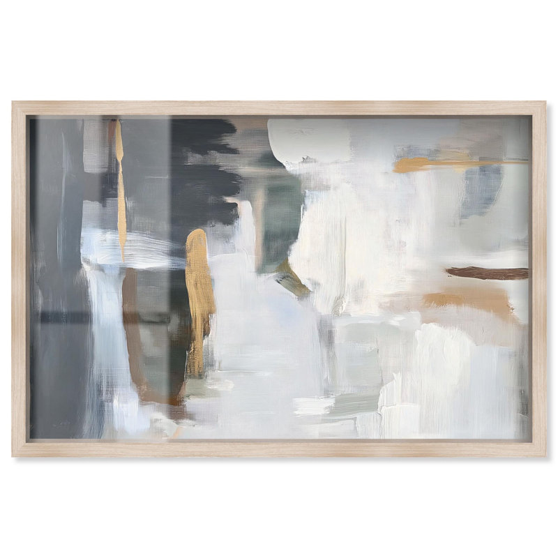 «Stratum III Shadowbox Print Abstract Decor» par Art Remedy, H 37 po x l 55 po, Crème, crème
