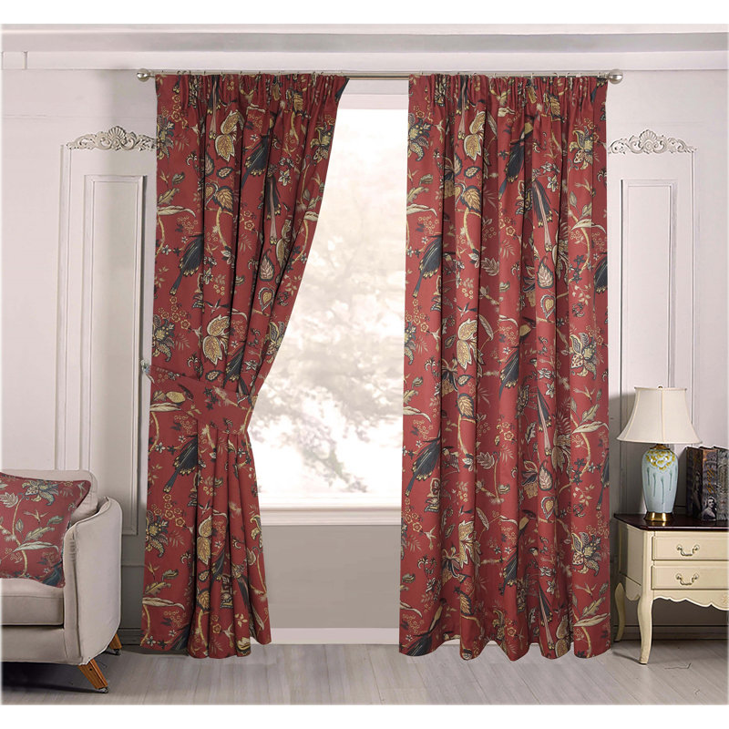 Powis Pencil Pleat Room Darkening Curtain, 114cm Width x 137cm Drop, Terracotta