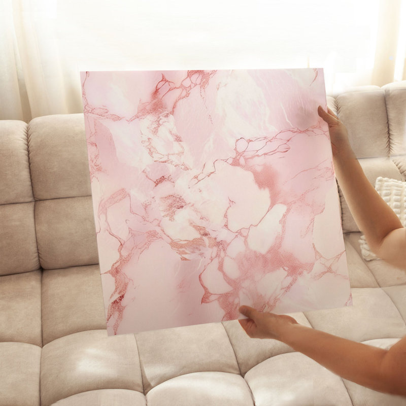 Abstrait, art géométrique en marbre rose II, H 28 po x l 28 po