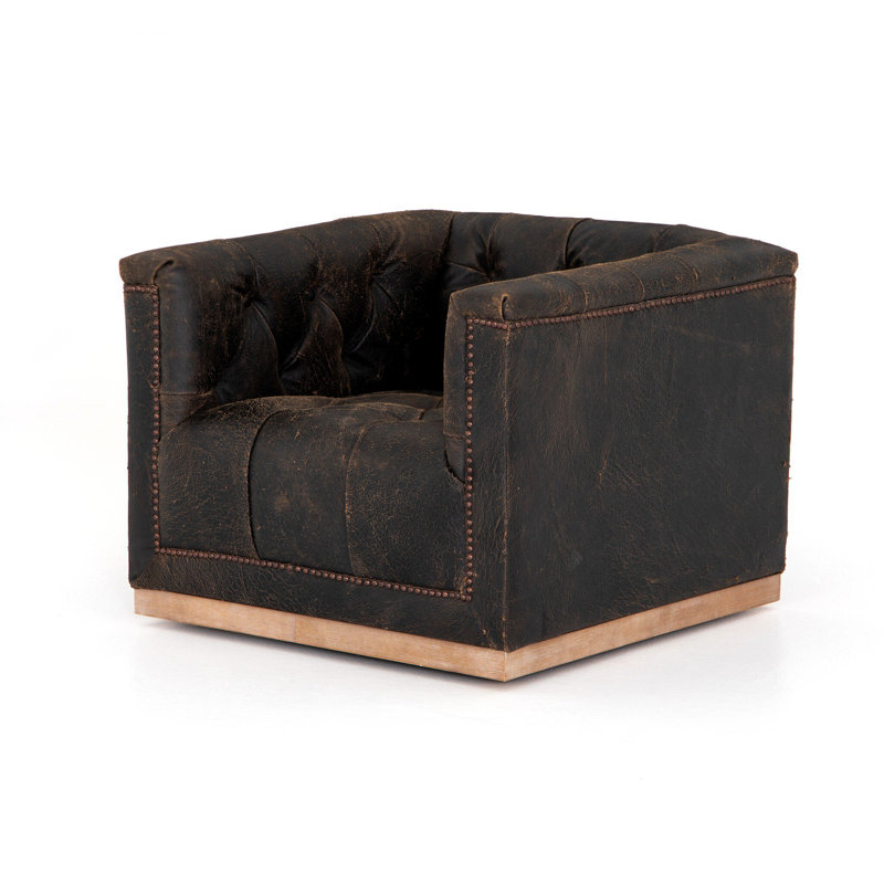 Maxx Swivel Chair, Destroyed Black Leather