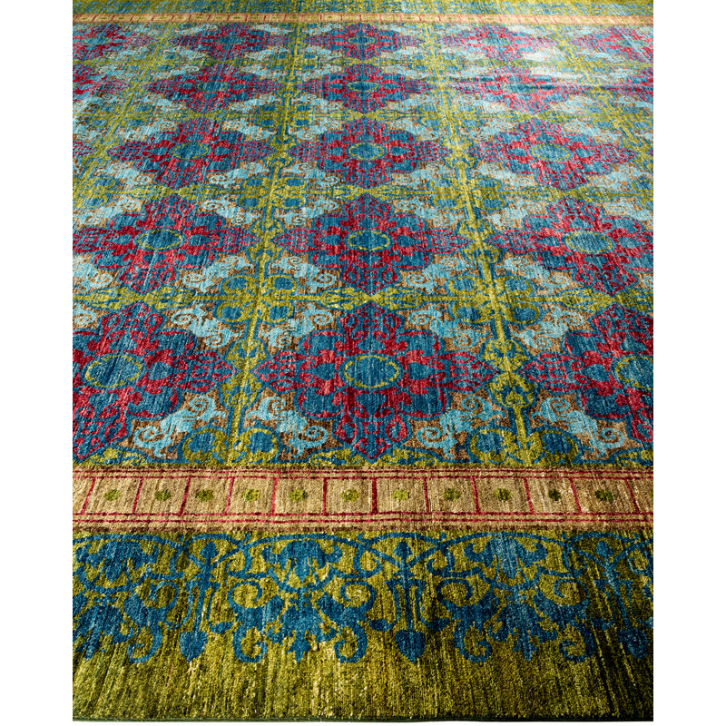 Tapis unique vert / bleu / rouge 12 pi 2 po x 22 pi 6 po Angarano
