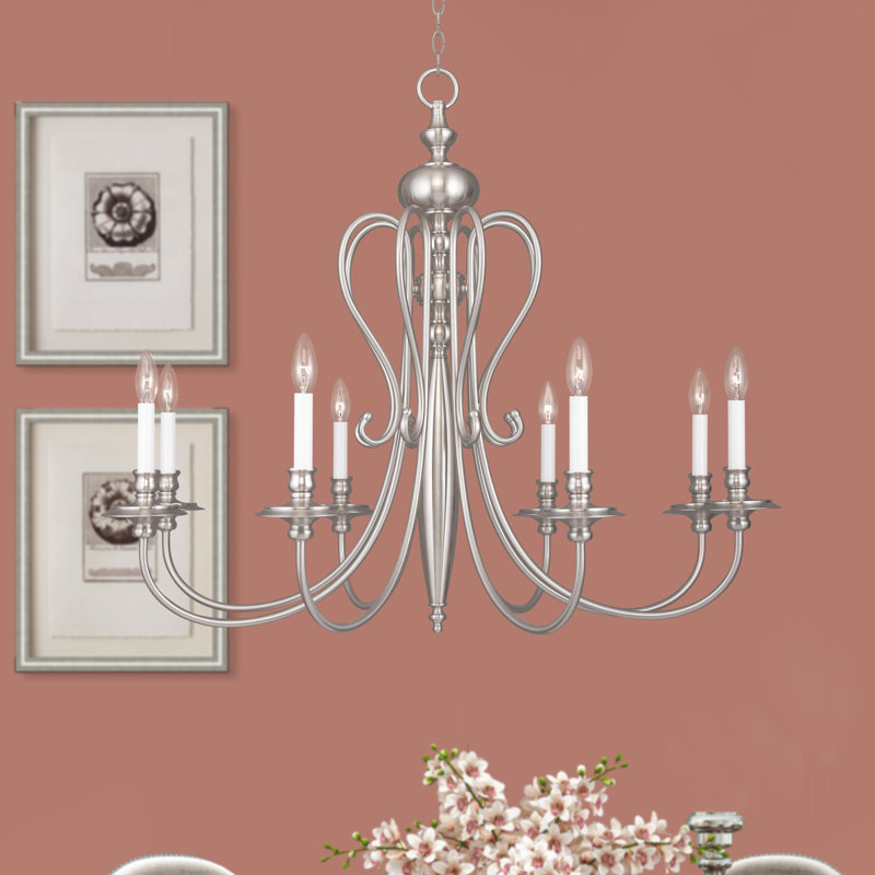 Lustre style chandelier à 8 lumières Wilbourn, Nickel brossé