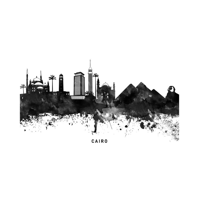 Cairo Skyline Black & White by WallDecorAddict - Wrapped Canvas Print, 20.32cm H x 30.48cm W x 1.905cm D