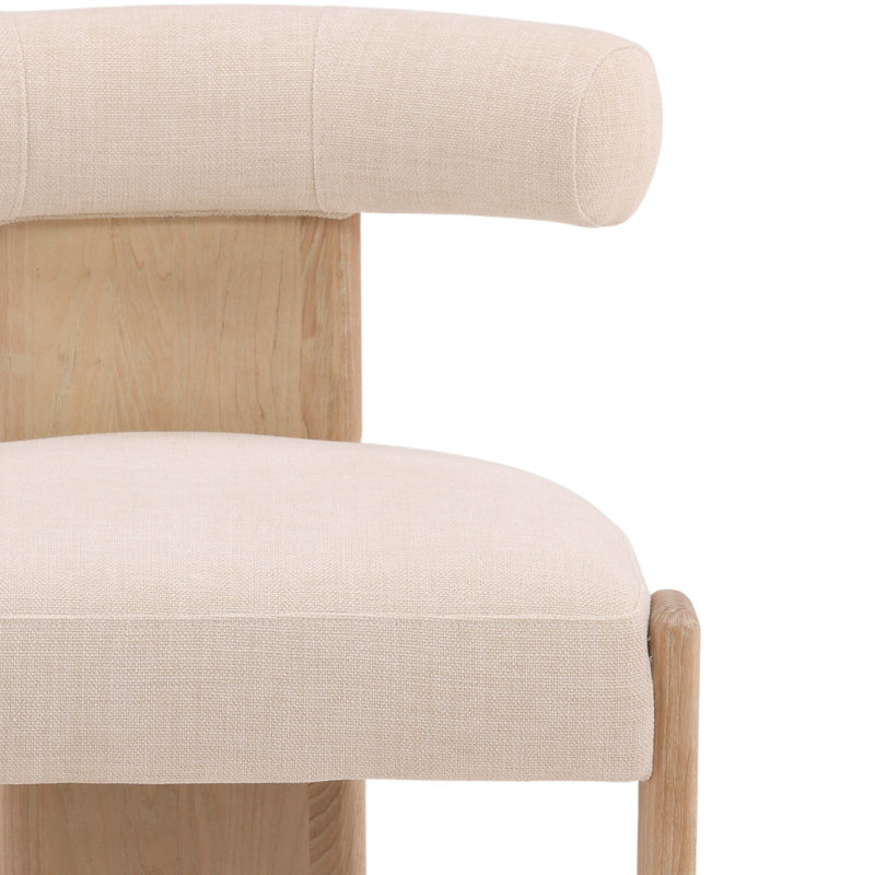 Gwyneth Rubberwood Upholstered Dining Chair, Cream, Beige, Natural Wood