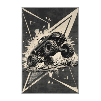 Machine Washable Yonkers Monster Truck Jump Bold & Eclectic Modern Geometric Rug in Gray – Gray Binding