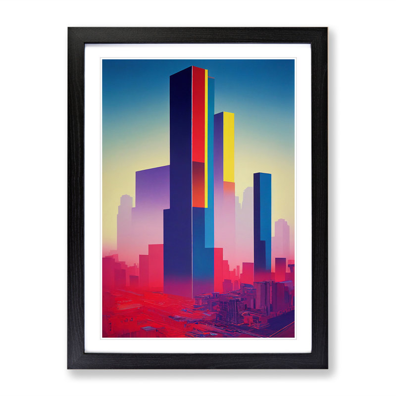 Creative City Skyline Abstract - Single Picture Frame Print, 64cm H x 46cm W x 2cm D, Black