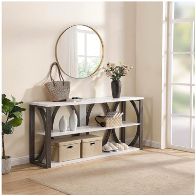 Table d'appoint à trois niveaux de style industriel, 70,87 pouces, table d'appoint étroite avec espace de rangement, idéale pour les entrées, les salons, les vestibules, les couloirs, blanc.