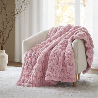 Solid Ruched Faux Fur Pink 50x60" Reversible Throw