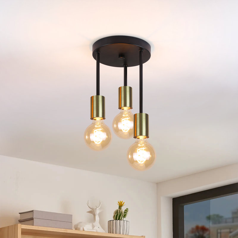 Flavien 3-Light E27 Semi Flush Mount 28cm , Gold, 19cm H x 18cm W x 18cm D