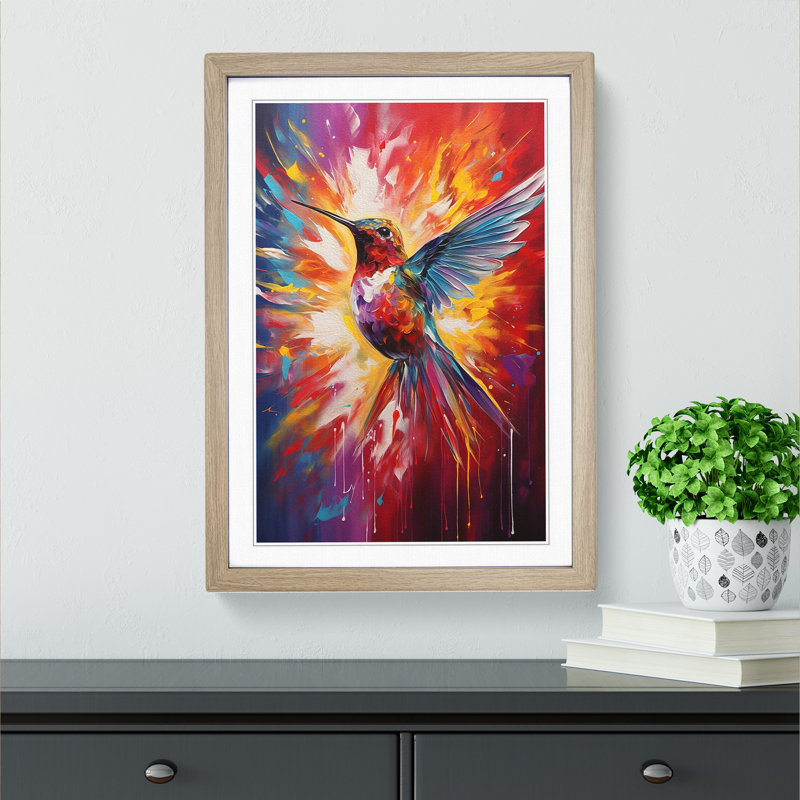 Hummingbird Abstract No.3 - Single Picture Frame Print on Wood, 34cm H x 25cm W x 2cm D, Oak Framed