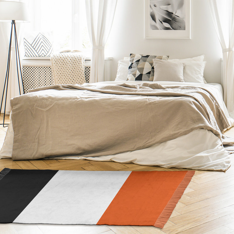 Tapis noir/blanc/orange rayé Baltimore, Non