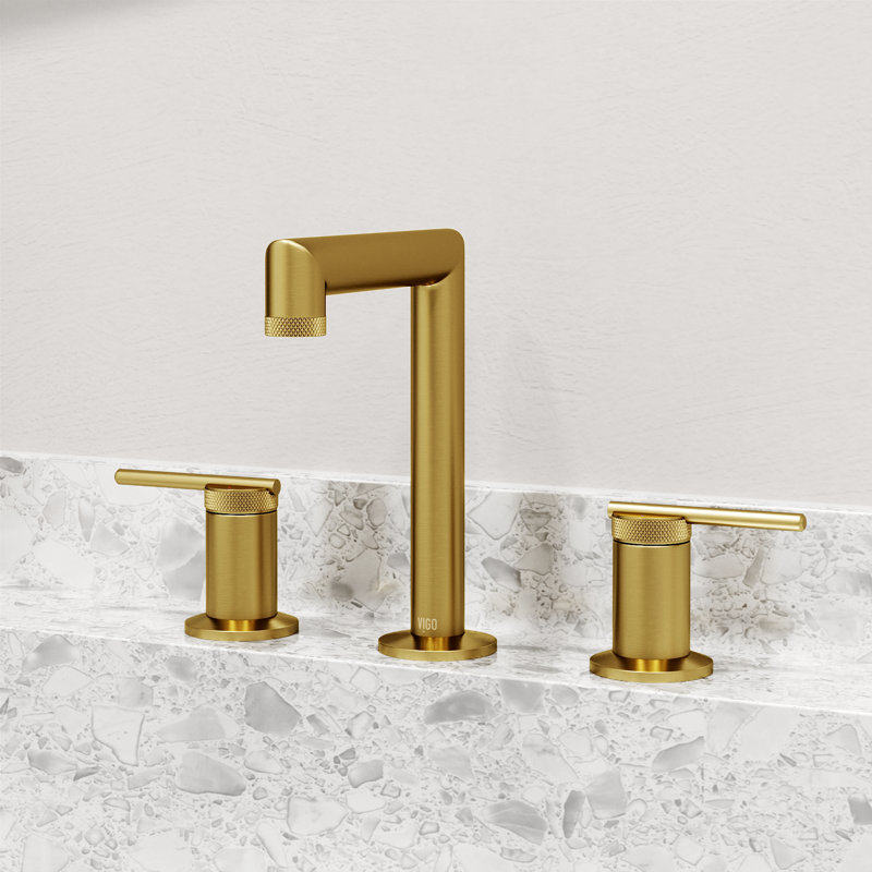 Sterling Widespread 3-Hole Bathroom Faucet, 2-Handle Mid Arc With Lever Handles In Matte Brushed Gold, Matte Brushed Gold