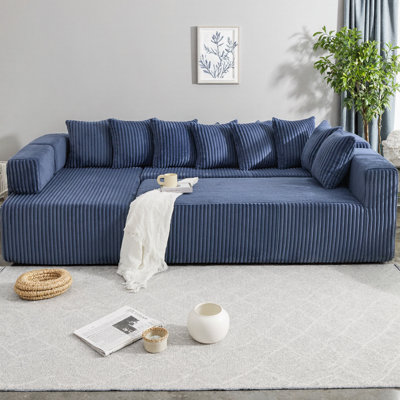146" U-Shaped Sectional Sofa, 5-Seater Modular Convertible Sleeper Couch with 8 Pillows & Magazine Pockets, Corduroy Oversized DIY Sofa for Living Room, No Assembly Required