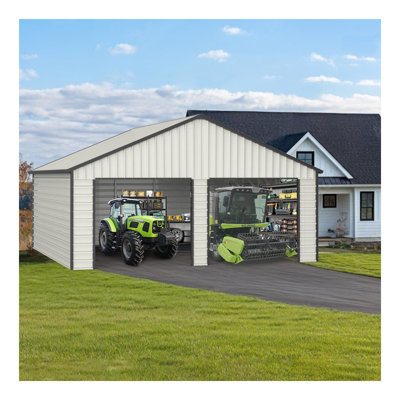 Garage double 23 pi x 22 pi avec porte d'entrée latérale en métal