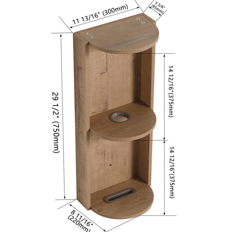 12" Bathroom Wall-Mounted Storage Rack, Float Mounting Design,(KD-Packing), Imitative Oak