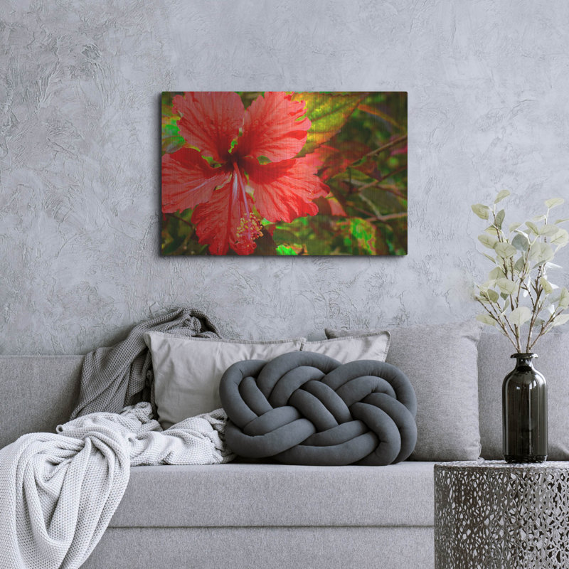 «Red Hibiscus» par Don Spears, art mural en métal, H 24 po x l 36 po