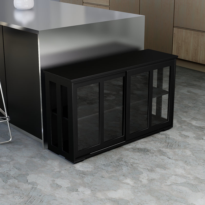Black Kitchen Cabinets With Glass Doors, Black