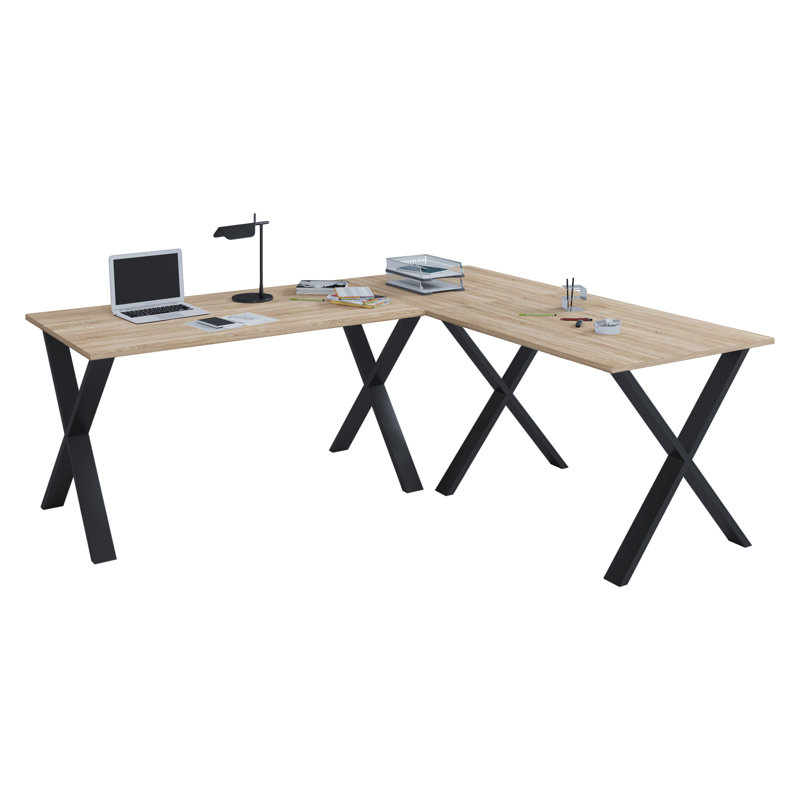 Solveg Metal Base Writing Desk, 76cm H x 130cm W x 50cm D, Brown / Black