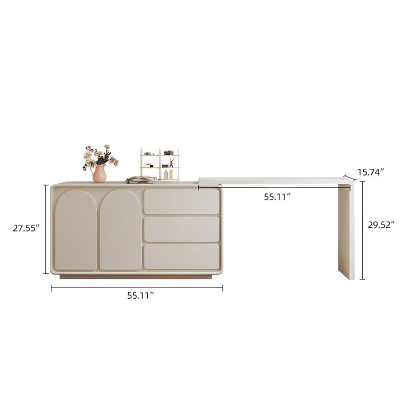 No Assembly Required Extendable 55.11''-110'' Makeup Vanities with Storage Space