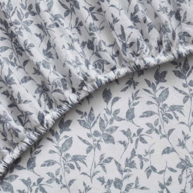 Ensemble de draps 100% coton Flora, Gris, Ensemble de draps pour lit double + 1 drap-housse 