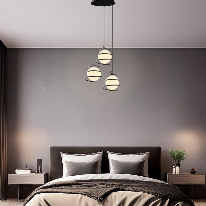 Luminaire suspendu sphère en métal 3 lumières à hauteur réglable