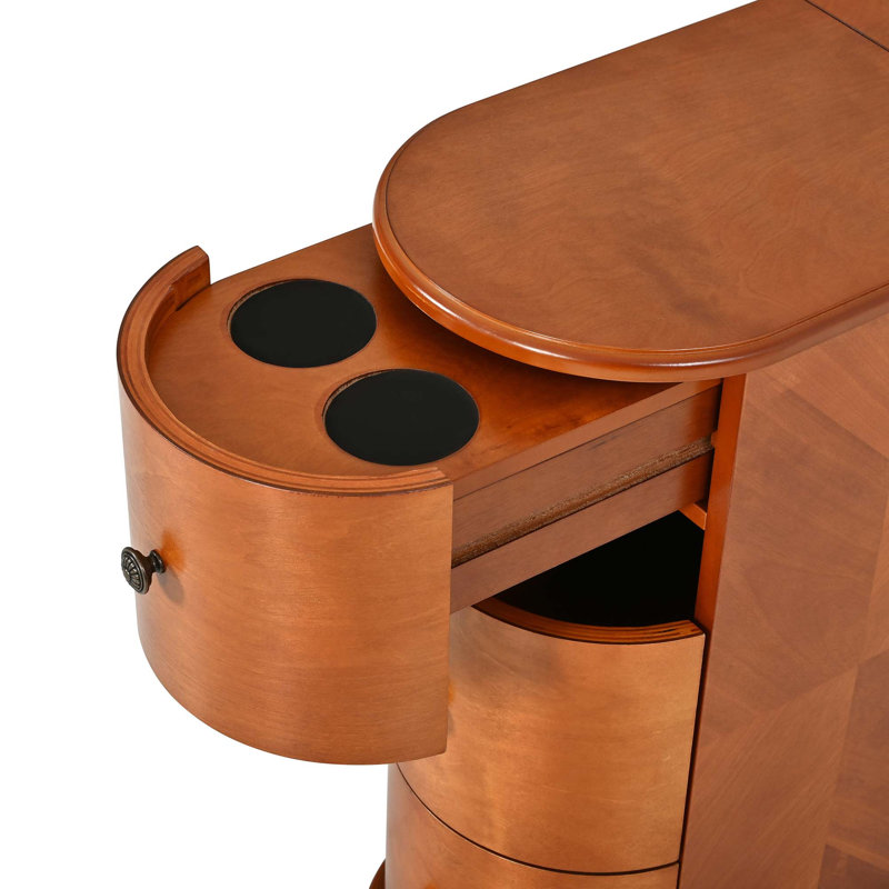 Table d'appoint moderne avec porte-gobelet dissimulé, station de recharge et plateau coulissant, Walnut