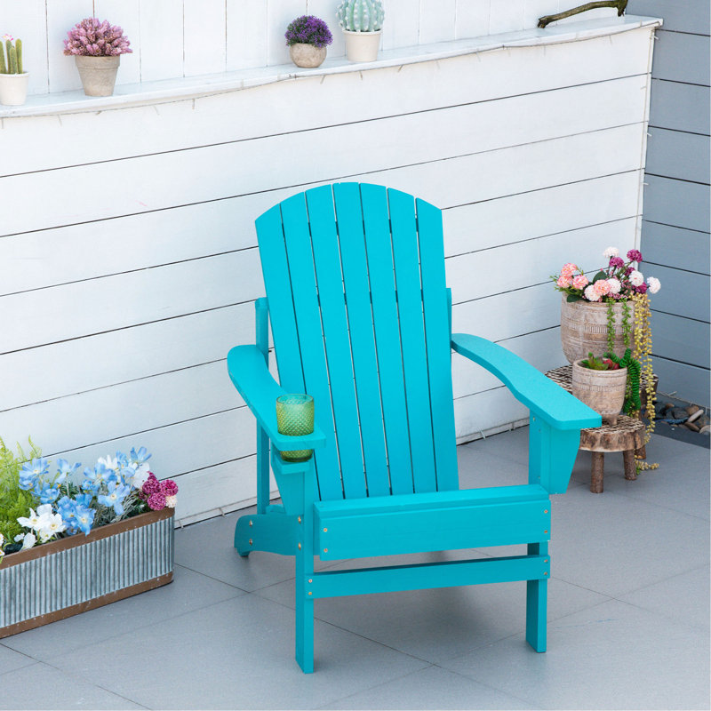 Outsunny Wooden Adirondack Chair, Outdoor Patio Lawn Chair With Cup Holder, Weather Resistant Lawn Furniture, Classic Lounge For Deck, Garden, Backyard, Fire Pit, Sky Blue