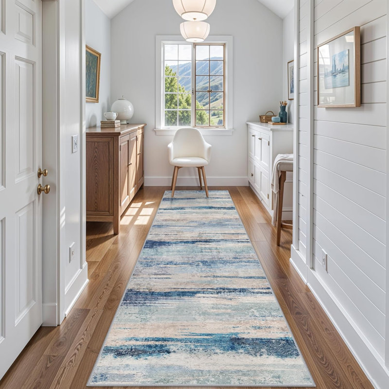 Modern Abstract Kitchen Rug: Ultra Soft Washable Hallway Entryway Carpet Indoor Non Slip Low Pile Floor Mat, Runner 3' x 10'