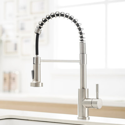 Robinet de cuisine moderne avec robinet escamotable, nickel brossé, acier inoxydable