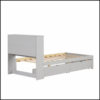 Structure de lit avec port USB intégré, tête de lit bibliothèque et tiroirs de rangement pour plus de confort et de commodité