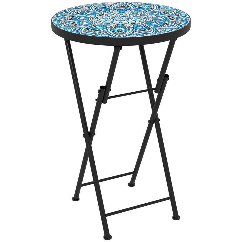 Table d'appoint de patio mosaïque, table de balcon pliante 14 po, bleu