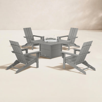 POLYWOOD® x 4-Person Folding Adirondack Patio Seating Group with Side Table