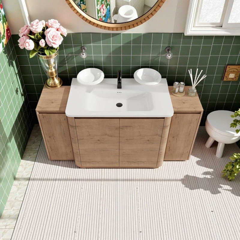 Meuble-lavabo autoportant de 64 po avec lavabo en céramique et portes à fermeture en douceur