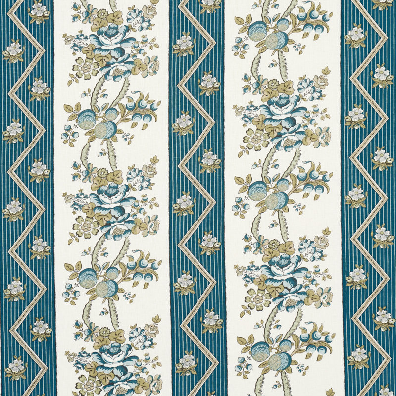 Sylvain Floral Stripe Fabric, Teal