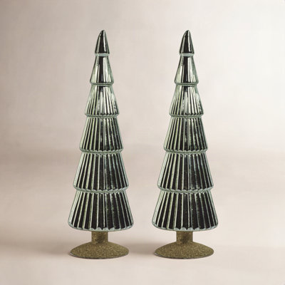 Halette 2-Piece Red Glass Tabletop Tree Set