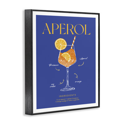 «Aperol Cocktail Recipe», estampe numérique encadrée, design par lettré et doublé
