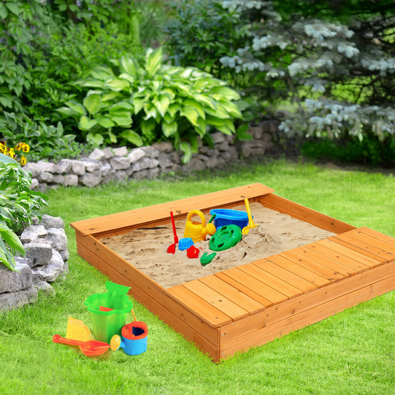 Gymax 47.5'' x 7'' Solid Wood Rectangle Sandbox