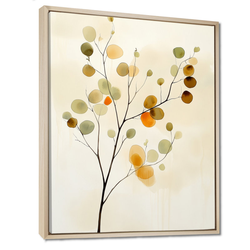 Branche de Sage Coin - Tableau botanique encadré sur toile, H 32 po x l 24 po, Cadre naturel flottant