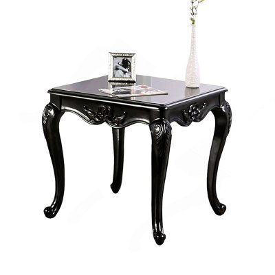 Elegant Traditional Square End Table With Curved Legs, Carved Design, And Solid Wood Structure In Champagne Finish