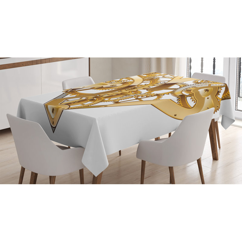 Industrial Tablecloth, Mechanic Heart Physical Bodies Complex Structure Of Love Techno Romance, Rectangular Table Cover For Dining Room Kitchen Decor, 52" X 70", Pale Brown White