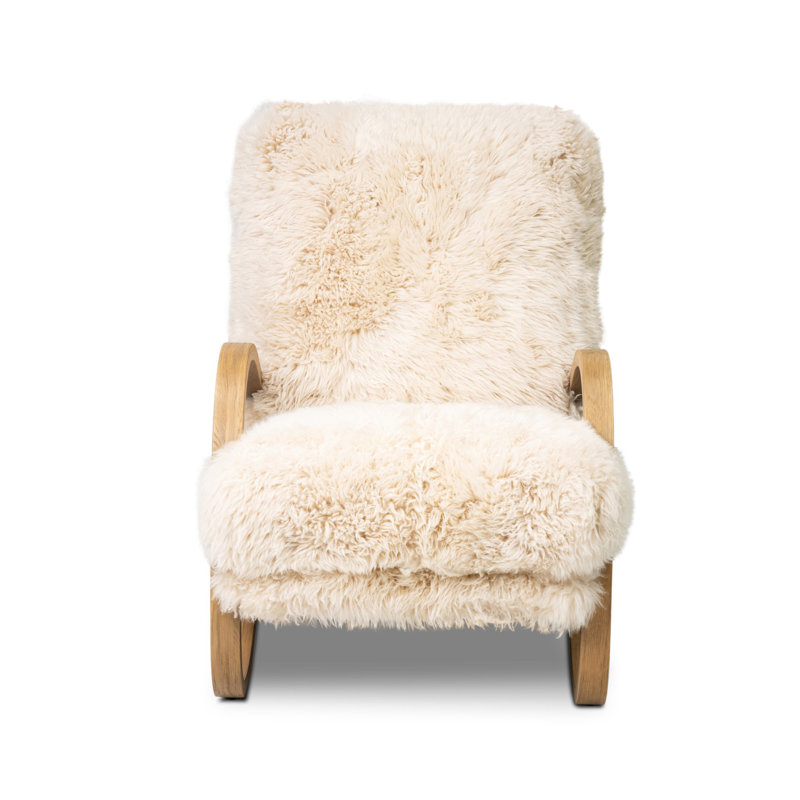 Tobin Upholstered Armchair, Champagne Mongolian Fur, Aged Smoked Oak
