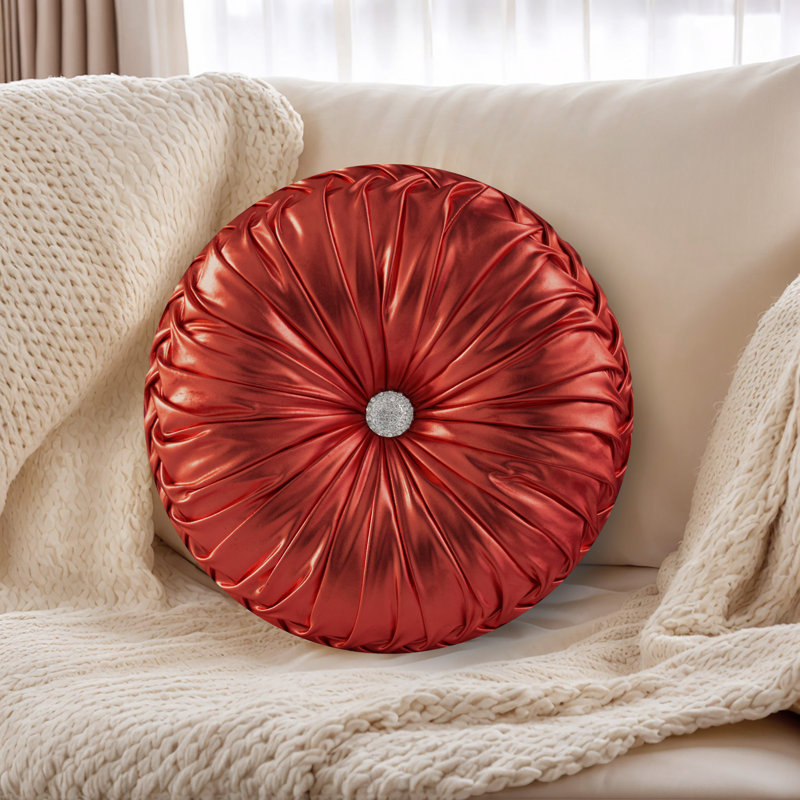 Ensemble de 2 coussins décoratifs ruchés ronds pour le salon de la chambre, Red