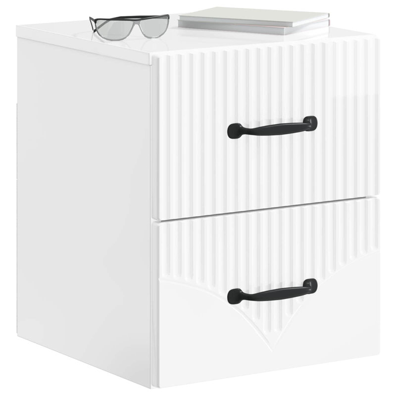 34.5cm W Manufactured Wood Bedside Table, High Gloss White